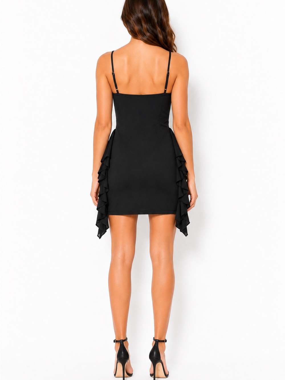 Source Unknown Black Rhinestone-Trim Ruffle Mini Dress - Picture 3 of 4